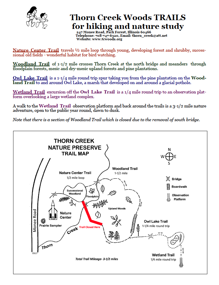 Thorn Creek Woods trail map showing closed trail section